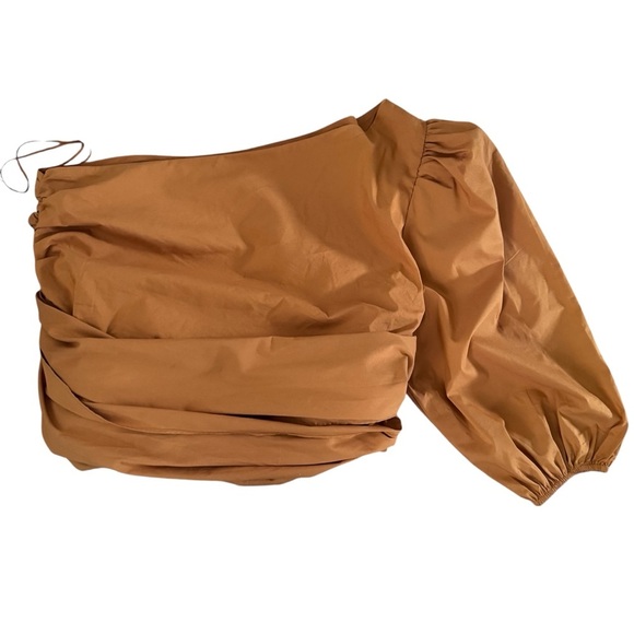 NWT Express one shoulder burt orange/rust cotton tie waist blouse Size XL - Picture 1 of 6